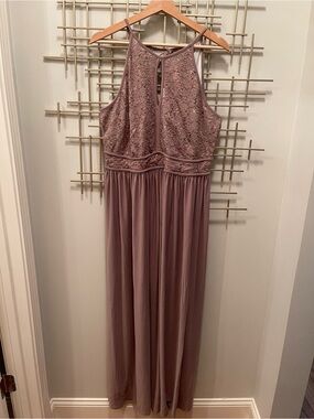 Night Way Collections Dusty Mauve Lace Halter Maxi Dress